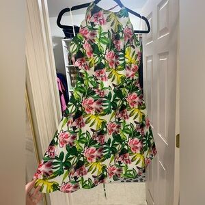 Tropical Mini Dress | Halter with Scallop Edge